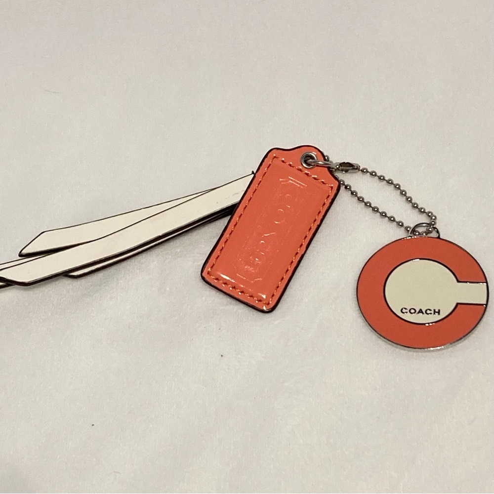 COACH Coral Cream Leather and Enamel Hang Tags Keychains Charm Lot of 2 Set